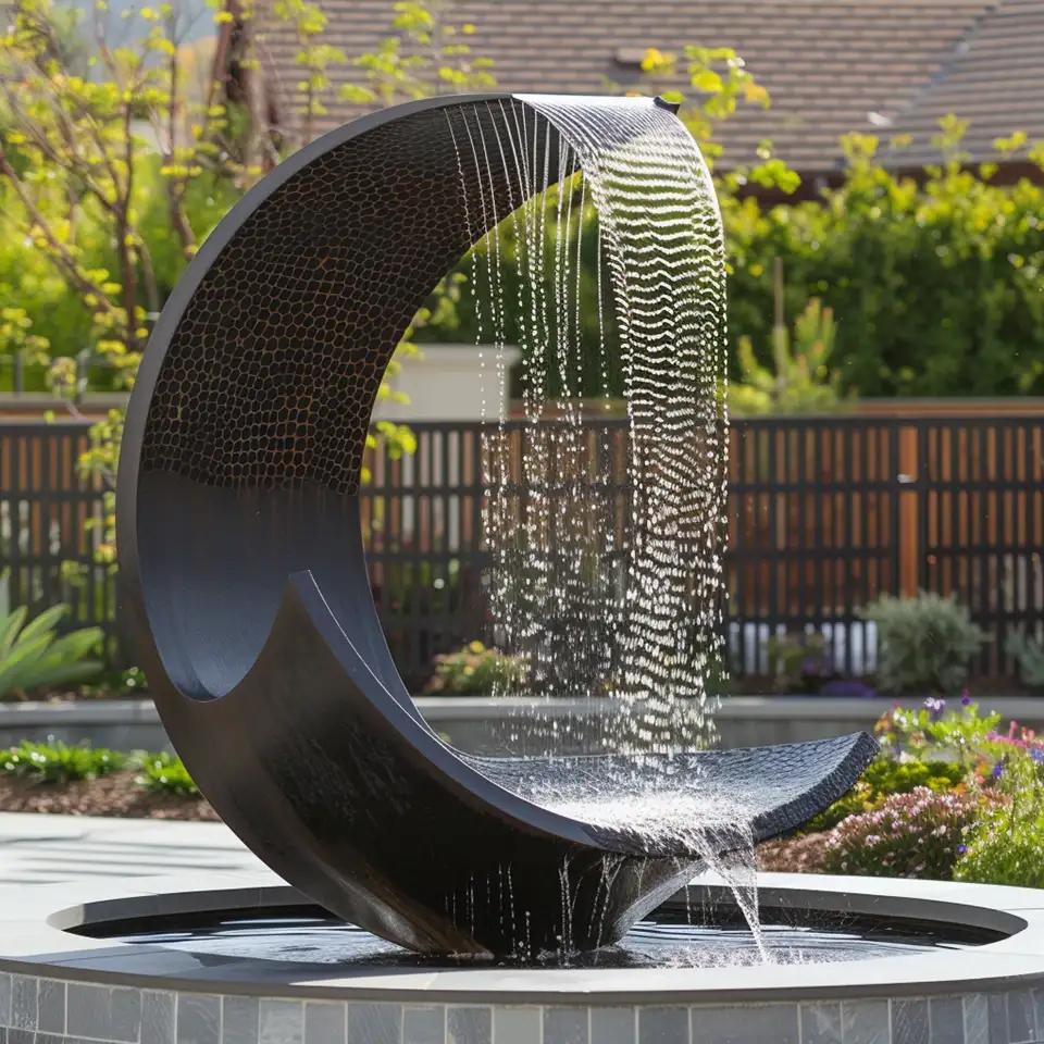 Curved Spiral Waterfall Fountain, Dark Finish — Available Fixture
