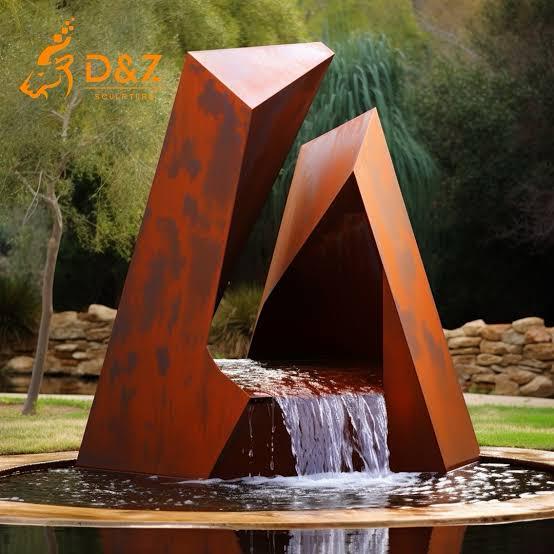 Corten Steel Sculptural Waterfall Fountain — Available Fixture
