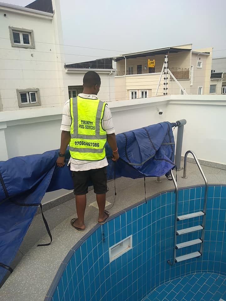 Rooftop pool cover installation project in Abuja