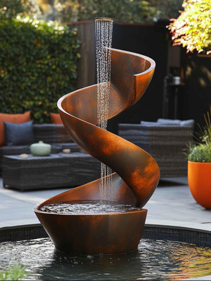 Corten Spiral Helix Fountain — Available Fixture