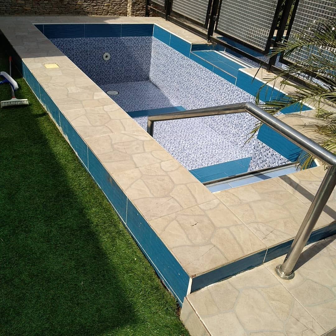 Finished blue mosaic-tiled swimming pool — Abuja, FCT